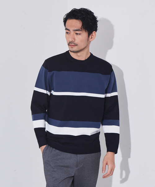 ABAHOUSE GRAY(アバハウスグレイ)の「【ウォッシャブル】パネルボーダー ニット(ニット/セーター・メンズ・ホワイト/ベージュ/ネイビー・46/48)」の3枚目の写真