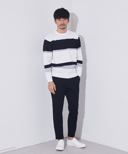 ABAHOUSE GRAY(アバハウスグレイ)の「【ウォッシャブル】パネルボーダー ニット(ニット/セーター・メンズ・ホワイト/ベージュ/ネイビー・46/48)」の4枚目の写真