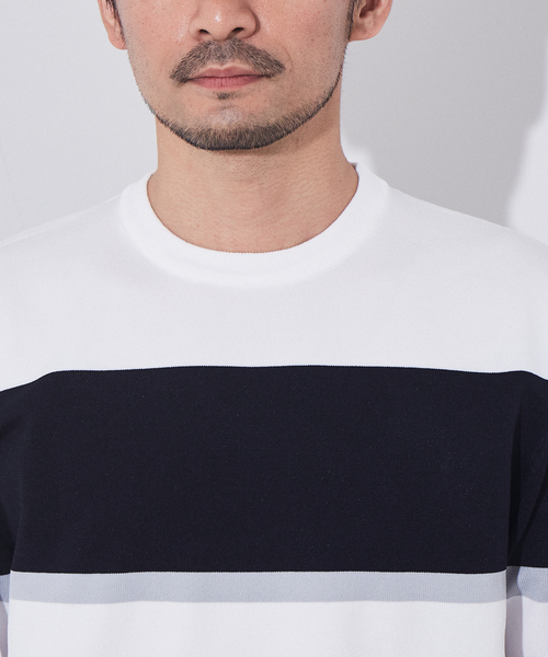 ABAHOUSE GRAY(アバハウスグレイ)の「【ウォッシャブル】パネルボーダー ニット(ニット/セーター・メンズ・ホワイト/ベージュ/ネイビー・46/48)」の7枚目の写真