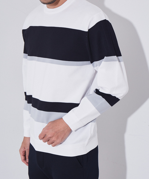 ABAHOUSE GRAY(アバハウスグレイ)の「【ウォッシャブル】パネルボーダー ニット(ニット/セーター・メンズ・ホワイト/ベージュ/ネイビー・46/48)」の8枚目の写真