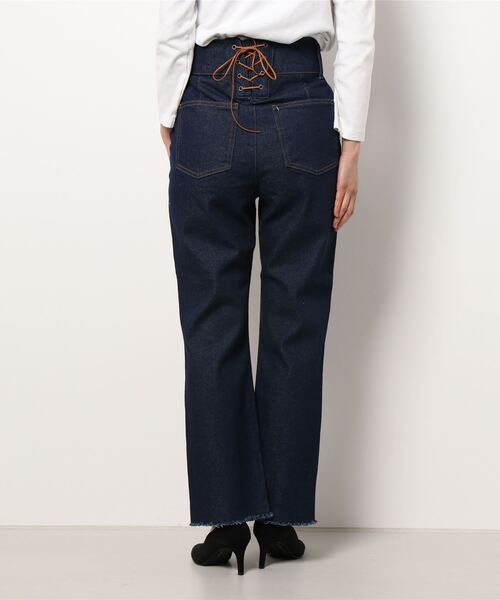 VIS（ビス）の「バックレースアップデニムストレートパンツ（デニムパンツ・レディース・ブルー系その他4/ネイビー・M/S/L）」の3枚目の写真