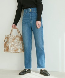 バックレースアップデニムストレートパンツ