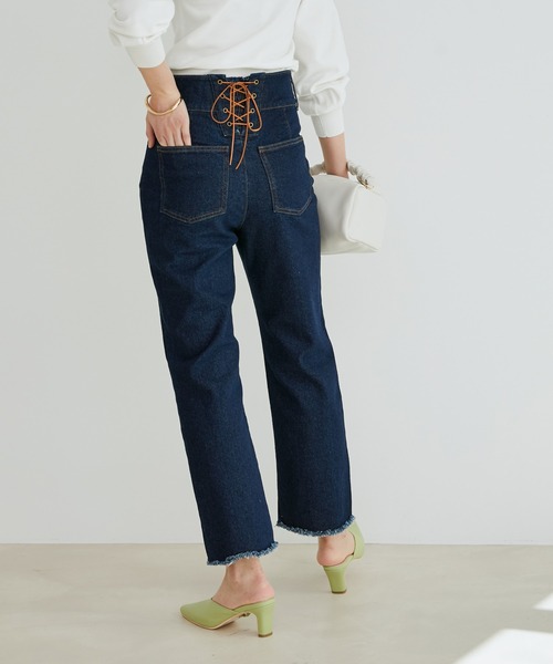 VIS（ビス）の「バックレースアップデニムストレートパンツ（デニムパンツ・レディース・ブルー系その他4/ネイビー・M/S/L）」の4枚目の写真