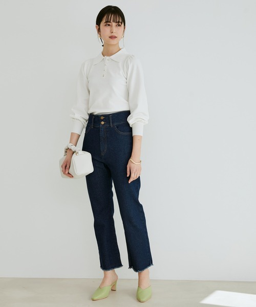 VIS（ビス）の「バックレースアップデニムストレートパンツ（デニムパンツ・レディース・ブルー系その他4/ネイビー・M/S/L）」の6枚目の写真