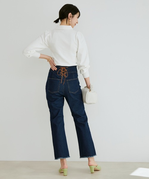 VIS（ビス）の「バックレースアップデニムストレートパンツ（デニムパンツ・レディース・ブルー系その他4/ネイビー・M/S/L）」の7枚目の写真