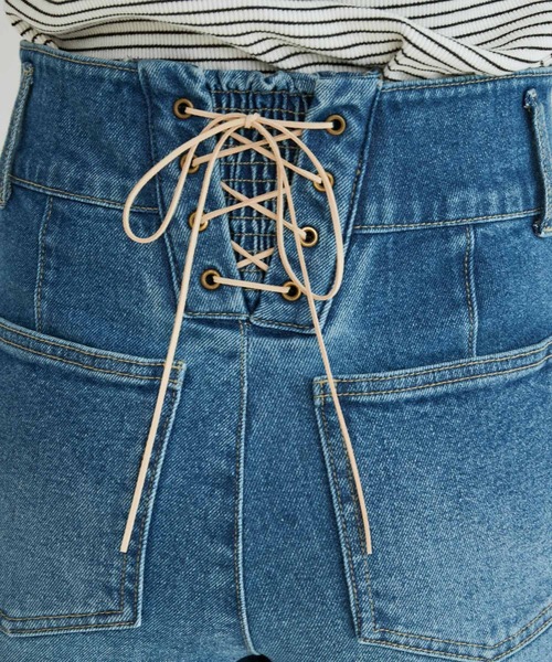 VIS（ビス）の「バックレースアップデニムストレートパンツ（デニムパンツ・レディース・ブルー系その他4/ネイビー・M/S/L）」の14枚目の写真