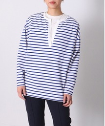 sara&cake | キーネックサイドスリットオーバーサイズボーダーロングスリーブカットソー(Tシャツ/カットソー)