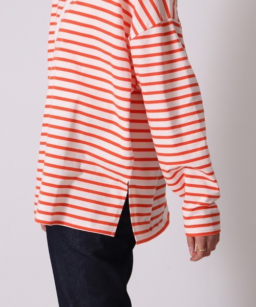 sara&cake（サラアンドケイク）の「キーネックサイドスリットオーバーサイズボーダーロングスリーブカットソー（Tシャツ/カットソー・レディース・ブラック/ブルー/オレンジ・FREE）」の8枚目の写真