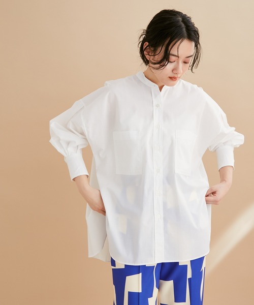 ADAM ET ROPE'(アダムエロペ)の「<追加>【アウトレット店舗・WEB限定】TCブロードバンドカラーシャツ(シャツ/ブラウス・レディース・ホワイト/ブルー/グリーン/ネイビー・FREE)」の2枚目の写真