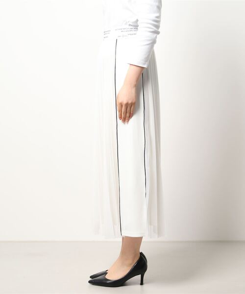 Paradise Picnic（パラダイスピクニック）の「TE VALT ロゴプリントメッシュプリーツスカート（スカート・レディース・ホワイト/カーキ/ブラック・FREE）」の4枚目の写真