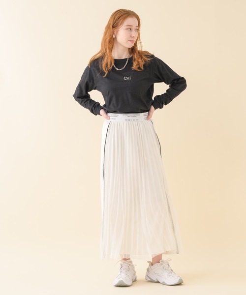 Paradise Picnic（パラダイスピクニック）の「TE VALT ロゴプリントメッシュプリーツスカート（スカート・レディース・ホワイト/カーキ/ブラック・FREE）」の8枚目の写真