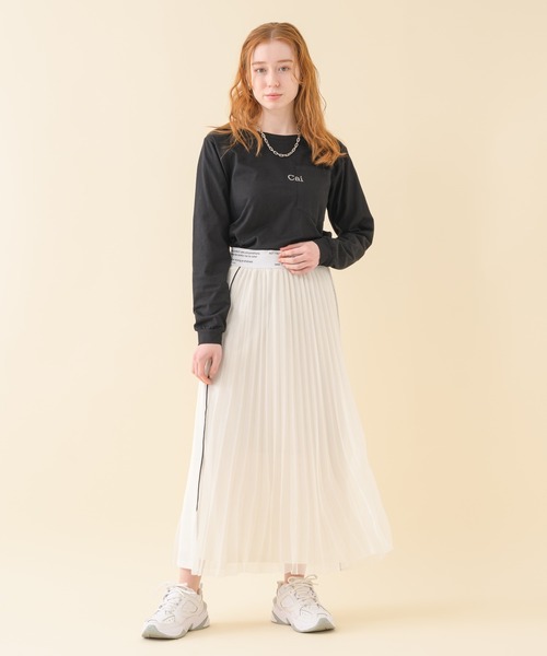 Paradise Picnic（パラダイスピクニック）の「TE VALT ロゴプリントメッシュプリーツスカート（スカート・レディース・ホワイト/カーキ/ブラック・FREE）」の9枚目の写真