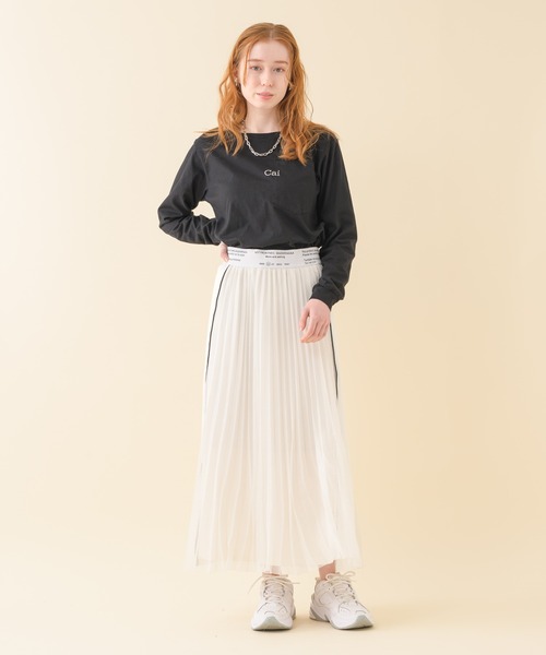 Paradise Picnic（パラダイスピクニック）の「TE VALT ロゴプリントメッシュプリーツスカート（スカート・レディース・ホワイト/カーキ/ブラック・FREE）」の10枚目の写真