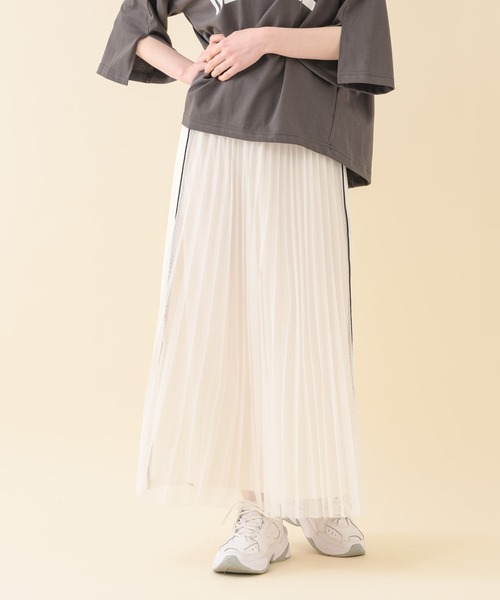 Paradise Picnic（パラダイスピクニック）の「TE VALT ロゴプリントメッシュプリーツスカート（スカート・レディース・ホワイト/カーキ/ブラック・FREE）」の16枚目の写真