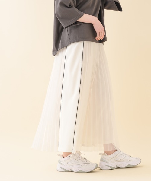Paradise Picnic（パラダイスピクニック）の「TE VALT ロゴプリントメッシュプリーツスカート（スカート・レディース・ホワイト/カーキ/ブラック・FREE）」の17枚目の写真