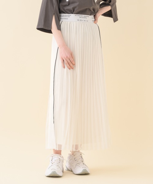 Paradise Picnic（パラダイスピクニック）の「TE VALT ロゴプリントメッシュプリーツスカート（スカート・レディース・ホワイト/カーキ/ブラック・FREE）」の18枚目の写真