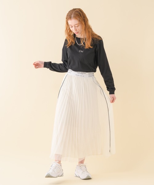 Paradise Picnic（パラダイスピクニック）の「TE VALT ロゴプリントメッシュプリーツスカート（スカート・レディース・ホワイト/カーキ/ブラック・FREE）」の11枚目の写真