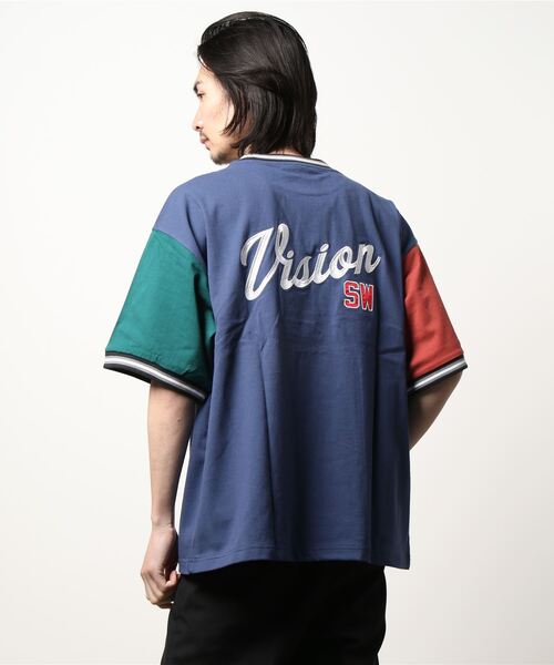 VISION STREET WEAR(ヴィジョンストリートウェア)の「【VISION STREET WEAR】ビッグシルエット 刺繍半袖Tシャツ / リブラインクルーネックTシャツ(Tシャツ/カットソー・メンズ・ブルー系1/ワイン/グリーン系1/ホワイト系2/グレー系1/グレー系2/グリーン系2/ネイビー/ホワイト系1・LARGE/X-LARGE/MEDIUM)」の10枚目の写真