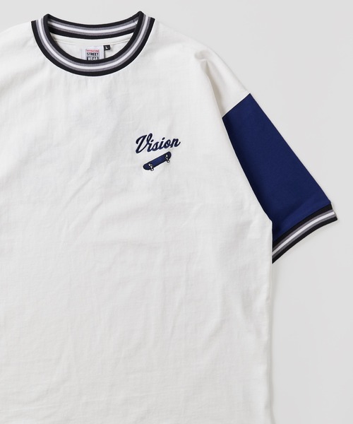 VISION STREET WEAR(ヴィジョンストリートウェア)の「【VISION STREET WEAR】ビッグシルエット 刺繍半袖Tシャツ / リブラインクルーネックTシャツ(Tシャツ/カットソー・メンズ・ブルー系1/ワイン/グリーン系1/ホワイト系2/グレー系1/グレー系2/グリーン系2/ネイビー/ホワイト系1・LARGE/X-LARGE/MEDIUM)」の3枚目の写真