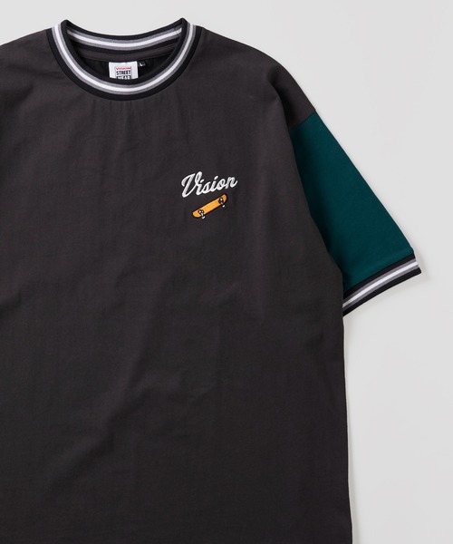 VISION STREET WEAR(ヴィジョンストリートウェア)の「【VISION STREET WEAR】ビッグシルエット 刺繍半袖Tシャツ / リブラインクルーネックTシャツ(Tシャツ/カットソー・メンズ・ブルー系1/ワイン/グリーン系1/ホワイト系2/グレー系1/グレー系2/グリーン系2/ネイビー/ホワイト系1・LARGE/X-LARGE/MEDIUM)」の5枚目の写真