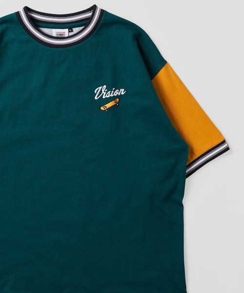 VISION STREET WEAR(ヴィジョンストリートウェア)の「【VISION STREET WEAR】ビッグシルエット 刺繍半袖Tシャツ / リブラインクルーネックTシャツ(Tシャツ/カットソー・メンズ・ブルー系1/ワイン/グリーン系1/ホワイト系2/グレー系1/グレー系2/グリーン系2/ネイビー/ホワイト系1・LARGE/X-LARGE/MEDIUM)」の6枚目の写真