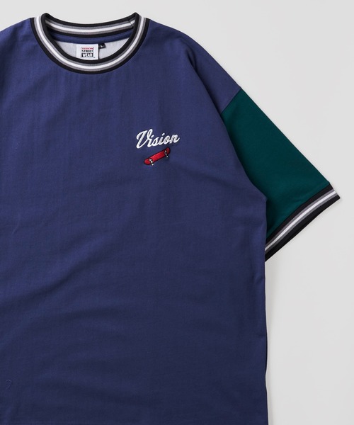 VISION STREET WEAR(ヴィジョンストリートウェア)の「【VISION STREET WEAR】ビッグシルエット 刺繍半袖Tシャツ / リブラインクルーネックTシャツ(Tシャツ/カットソー・メンズ・ブルー系1/ワイン/グリーン系1/ホワイト系2/グレー系1/グレー系2/グリーン系2/ネイビー/ホワイト系1・LARGE/X-LARGE/MEDIUM)」の7枚目の写真