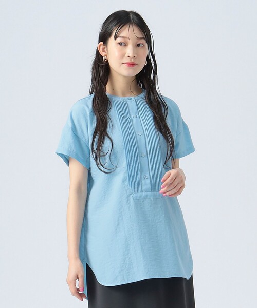 BEAMS HEART(ビームスハート)の「ピンタック クルーネック シャツ(シャツ/ブラウス・レディース・オフホワイト/ブラック/ブルー系その他/マスタード/イエロー系その他4/サックスブルー・ONE SIZE)」の3枚目の写真