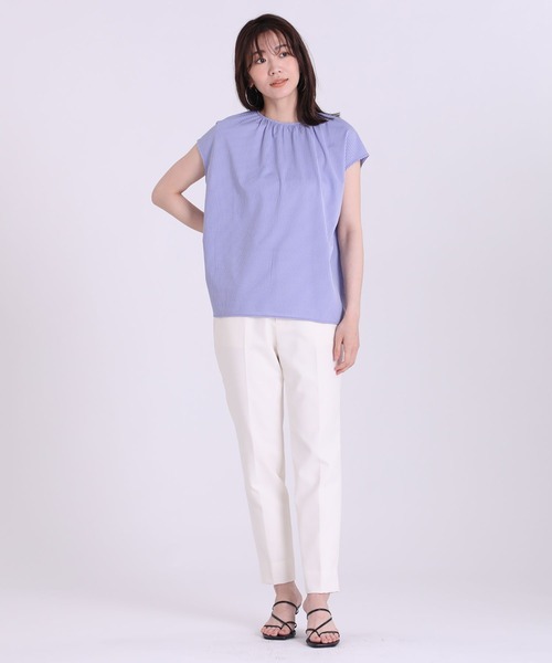INED(イネド)の「ストライプギャザーカットソー(Tシャツ/カットソー・レディース・ベージュ/グレー/サックスブルー・9号)」の8枚目の写真