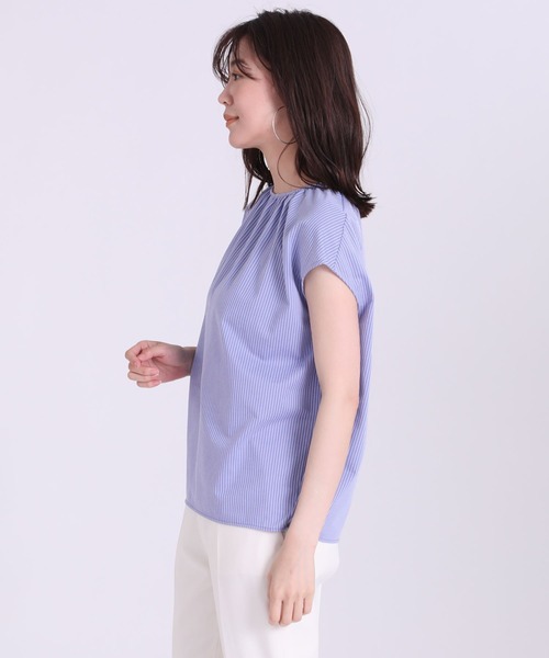 INED(イネド)の「ストライプギャザーカットソー(Tシャツ/カットソー・レディース・ベージュ/グレー/サックスブルー・9号)」の5枚目の写真