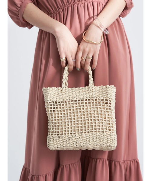 earth music&ecology(アースミュージックアンドエコロジー)の「ペーパーメッシュボックストート(トートバッグ・レディース・ブラウン/オリーブ/アイボリー・FREE)」の4枚目の写真