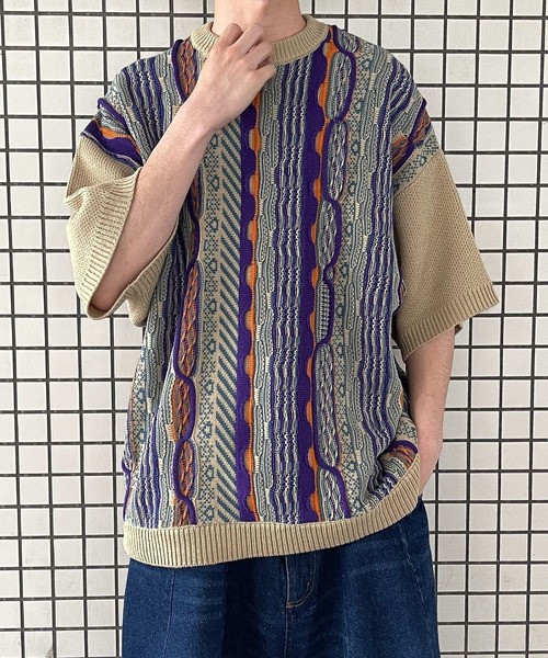 kutir(クティール)の「クラシックデザイン3D半袖ニット(ポロシャツ・メンズ・ブラック系/ベージュ系/グリーン系/ネイビー系・MEDIUM/LARGE)」の3枚目の写真
