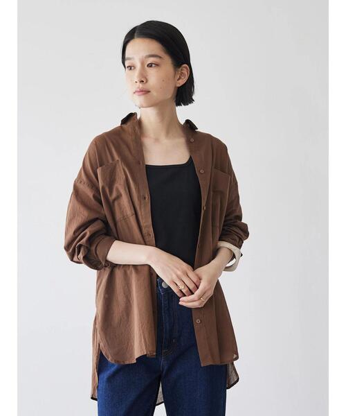 AMERICAN HOLIC（アメリカンホリック）の「インドコットンボイルシャツ（シャツ/ブラウス・レディース・ストライプ/ライトイエロー/ブラウン/オフホワイト/その他5/ネイビー・M/L）」の2枚目の写真