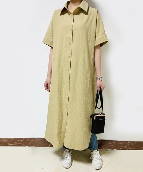 Doux Belle(ドゥーベル)の「麻混2Wayシャツワンピース(シャツワンピース・レディース・ホワイト/ブラック/イエロー・MEDIUM)」の9枚目の写真