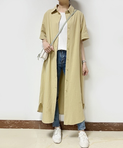 Doux Belle(ドゥーベル)の「麻混2Wayシャツワンピース(シャツワンピース・レディース・ホワイト/ブラック/イエロー・MEDIUM)」の11枚目の写真