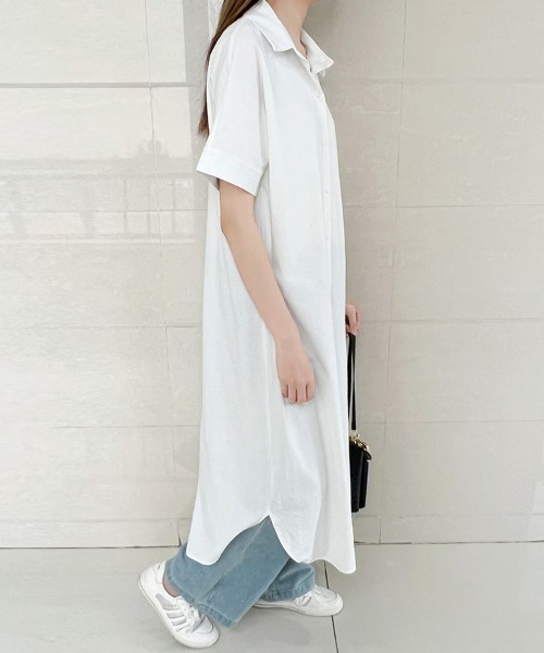 Doux Belle(ドゥーベル)の「麻混2Wayシャツワンピース(シャツワンピース・レディース・ホワイト/ブラック/イエロー・MEDIUM)」の15枚目の写真