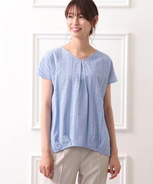 DRESKIP（ドレスキップ）の「◆フロント刺繍レースプルオーバー（Tシャツ/カットソー・レディース・ライトブルー/ブラック/オフホワイト/ライトオレンジ系・02/03/04）」の5枚目の写真