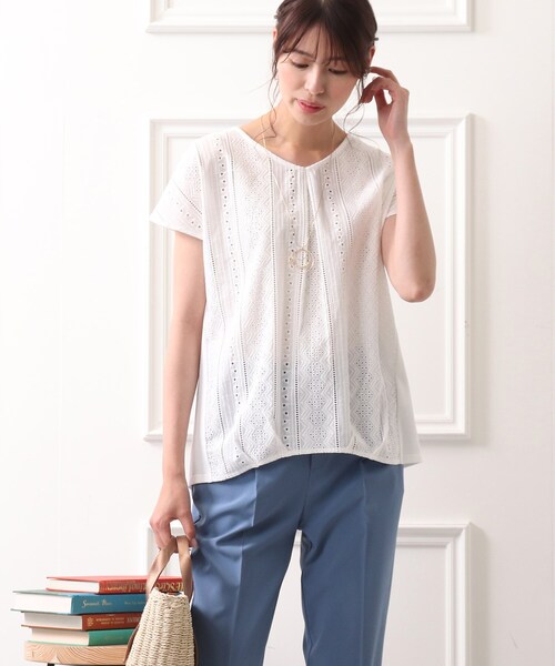 DRESKIP（ドレスキップ）の「◆フロント刺繍レースプルオーバー（Tシャツ/カットソー・レディース・ライトブルー/ブラック/オフホワイト/ライトオレンジ系・02/03/04）」の21枚目の写真