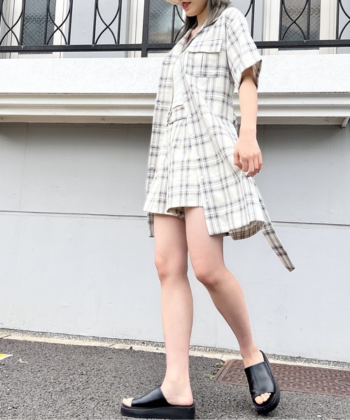 one way（ワンウェイ）の「リネンライクチェックシャツワンピース
