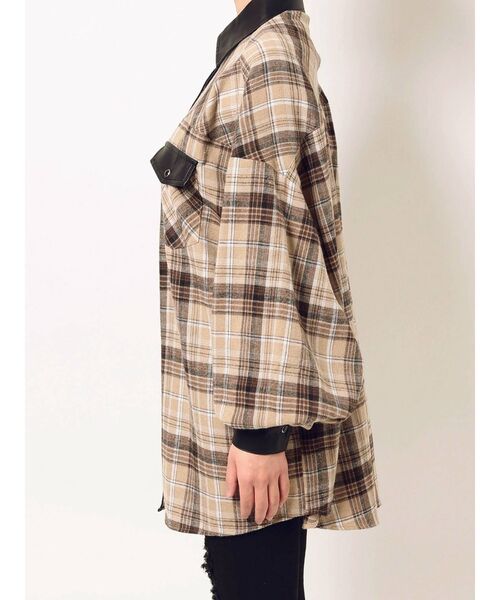GYDA（ジェイダ）の「フェイクレザードッキングCHECKシャツ（シャツ/ブラウス・レディース・ベージュ/グレー・FREE）」の13枚目の写真
