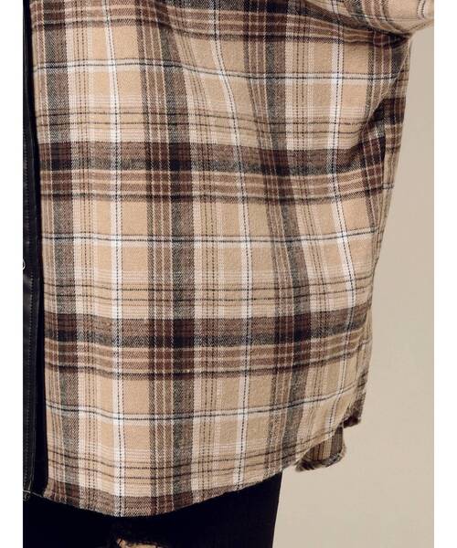 GYDA（ジェイダ）の「フェイクレザードッキングCHECKシャツ（シャツ/ブラウス・レディース・ベージュ/グレー・FREE）」の17枚目の写真