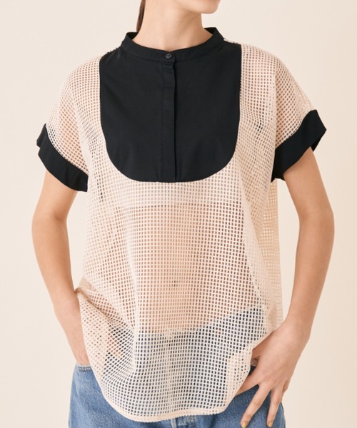 Solace（ソレイス）の「メッシュ切替ノースリブラウス（シャツ/ブラウス・レディース・ブラック/ナチュラル・FREE）」の2枚目の写真