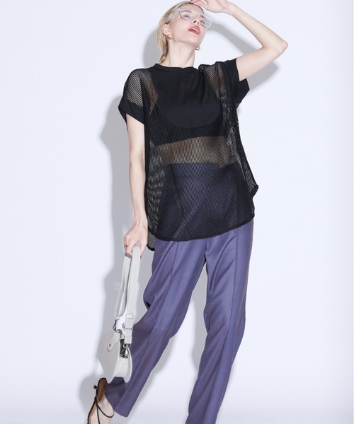 Solace（ソレイス）の「メッシュ切替ノースリブラウス（シャツ/ブラウス・レディース・ブラック/ナチュラル・FREE）」の4枚目の写真