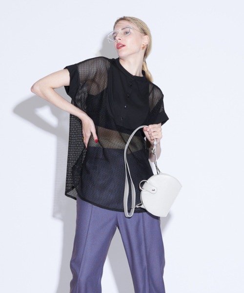 Solace（ソレイス）の「メッシュ切替ノースリブラウス（シャツ/ブラウス・レディース・ブラック/ナチュラル・FREE）」の7枚目の写真