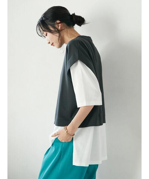 CRAFT STANDARD BOUTIQUE(クラフトスタンダードブティック)の「ミニ裏毛ベスト+5分袖チュニック SET *(ベスト・レディース・ベージュ/グリーン/チャコールグレー・FREE)」の5枚目の写真