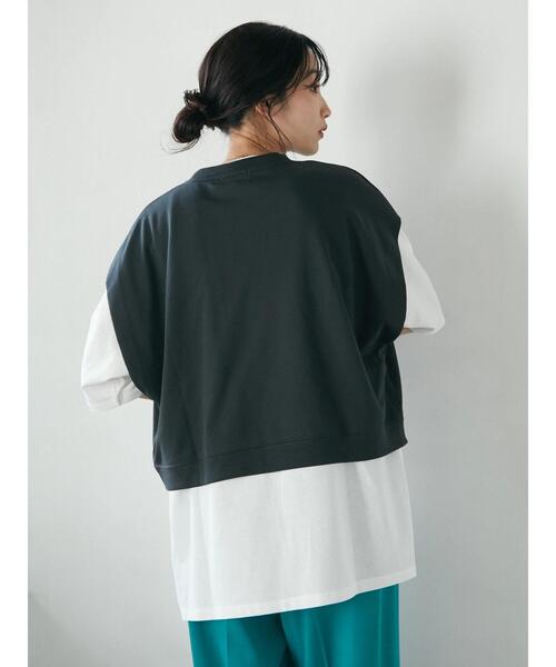 CRAFT STANDARD BOUTIQUE(クラフトスタンダードブティック)の「ミニ裏毛ベスト+5分袖チュニック SET *(ベスト・レディース・ベージュ/グリーン/チャコールグレー・FREE)」の6枚目の写真