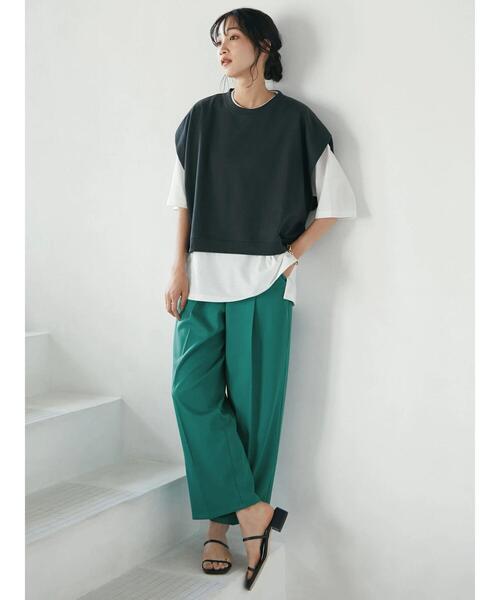 CRAFT STANDARD BOUTIQUE(クラフトスタンダードブティック)の「ミニ裏毛ベスト+5分袖チュニック SET *(ベスト・レディース・ベージュ/グリーン/チャコールグレー・FREE)」の7枚目の写真