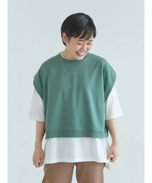 CRAFT STANDARD BOUTIQUE(クラフトスタンダードブティック)の「ミニ裏毛ベスト+5分袖チュニック SET *(ベスト・レディース・ベージュ/グリーン/チャコールグレー・FREE)」の10枚目の写真