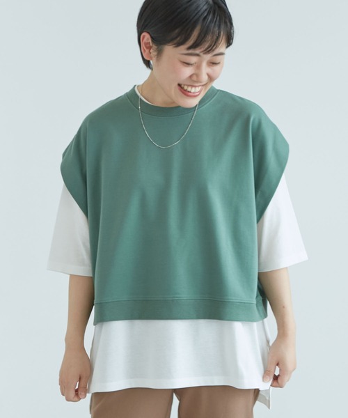CRAFT STANDARD BOUTIQUE(クラフトスタンダードブティック)の「ミニ裏毛ベスト+5分袖チュニック SET *(ベスト・レディース・ベージュ/グリーン/チャコールグレー・FREE)」の3枚目の写真
