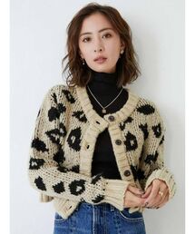 LEOPARD PATTERNショートニットカーディガン