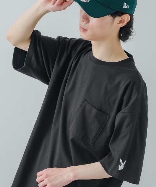PLAYBOY（プレイボーイ）の「【PLAYBOY】ラビットヘッド 刺繍 ポケット 半袖Tシャツ（Tシャツ/カットソー・メンズ・ホワイト系その他/ブラック/ホワイト/ブラック系その他・LARGE/X-LARGE/MEDIUM）」の4枚目の写真